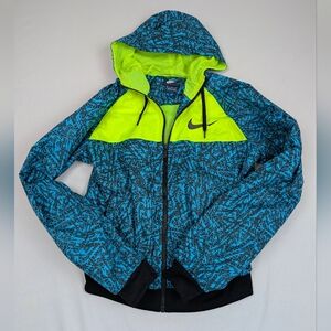 Nike Women's Size M Abstract Neon Yellow Mesh Lined Windbreaker Full Zip Jacket